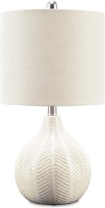 Ceramic Table Lamp Off White Glaze Drum Shade 21"