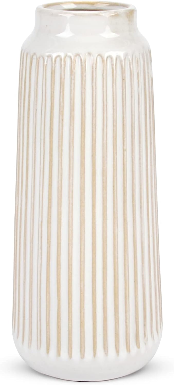 51DVlkyOFcL._AC_SL1500_.jpg White Ceramic Vase 9" Boho - Image 1