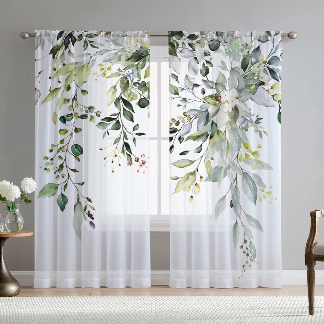 61GkLKbCE3L._AC_SL1100_.jpg Eucalyptus Sheer Curtains 84" 2 Panels Green - Image 1