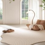 Cream Curved Striped Irregular Rug 10x16 Minimalist