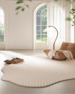 Cream Curved Striped Irregular Rug 10x16 Minimalist