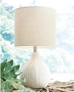 Ceramic Table Lamp Off White Glaze Drum Shade 21" - Image 2