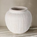 Distressed Round Floor Vase 9.84" White