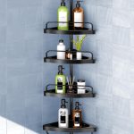 Corner Shower Caddy Tension Pole 4-Tier Black