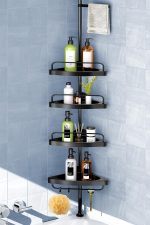 Corner Shower Caddy Tension Pole 4-Tier Black