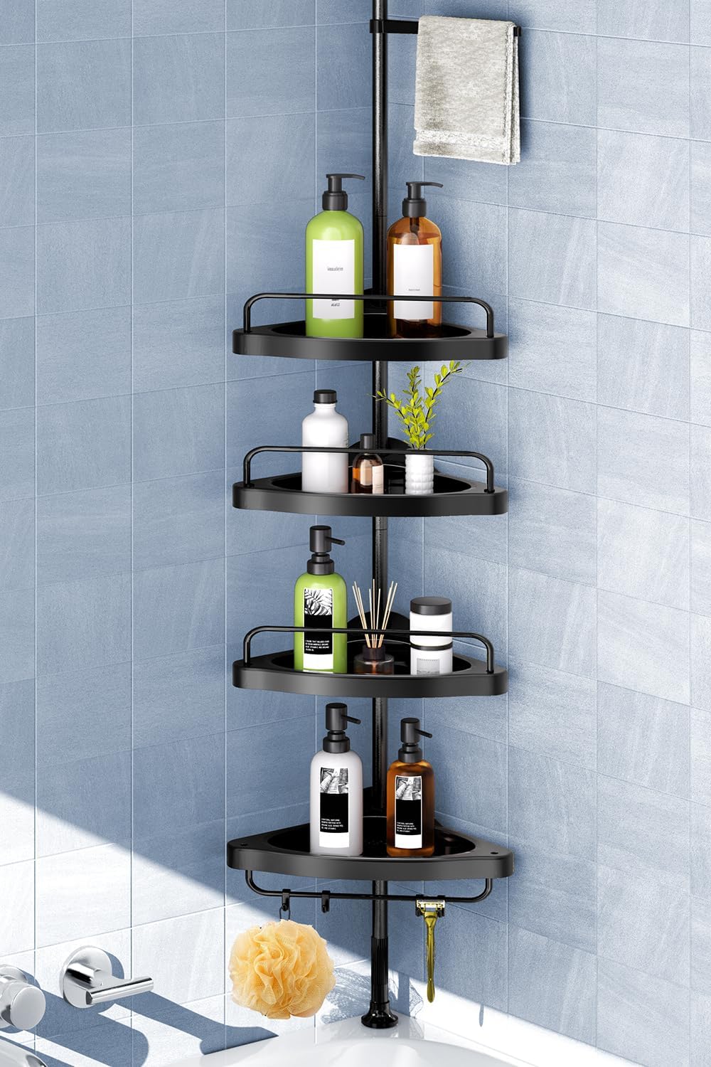 711QQYz1e5L._AC_SL1500_.jpg Corner Shower Caddy Tension Pole 4-Tier Black - Image 1