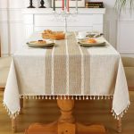 Burlap Cotton Linen Tablecloth 55x70 Coffee Lines