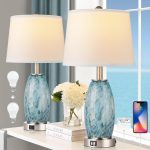 Glass Nightstand Lamp Set 2 USB Type-C 23.5" Coastal