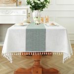 Farmhouse Cotton Linen Tablecloth 55x70 Green Stripe