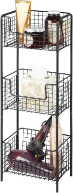 Steel 3-Tier Bathroom Storage Tower Black