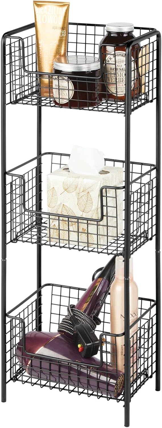 71gWAMI3QlL._AC_SL1500_.jpg Steel 3-Tier Bathroom Storage Tower Black - Image 1