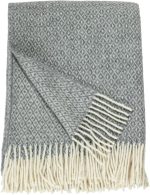 Ukrainian Wool Fringed Herringbone Throw Grey