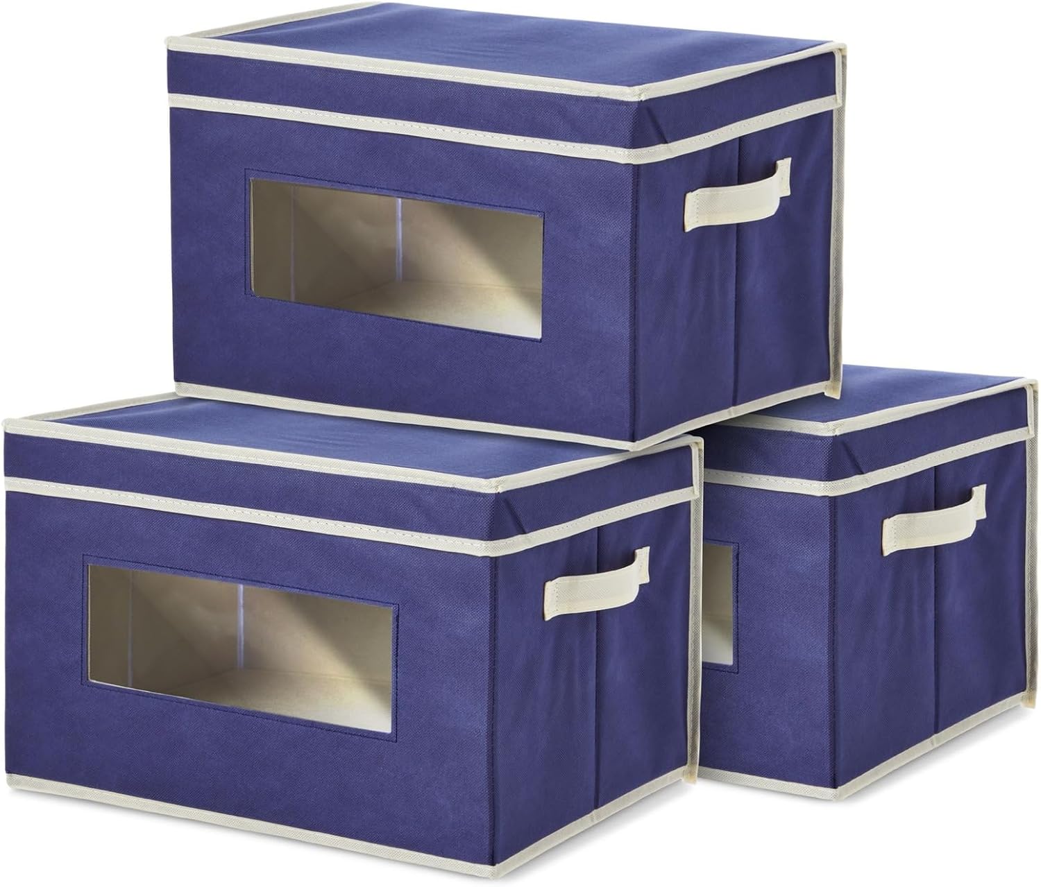 3-Pack Navy Blue Stackable Storage Bins 12"