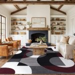 Burgundy Geometric Area Rug 10x14 Overlapping Circles