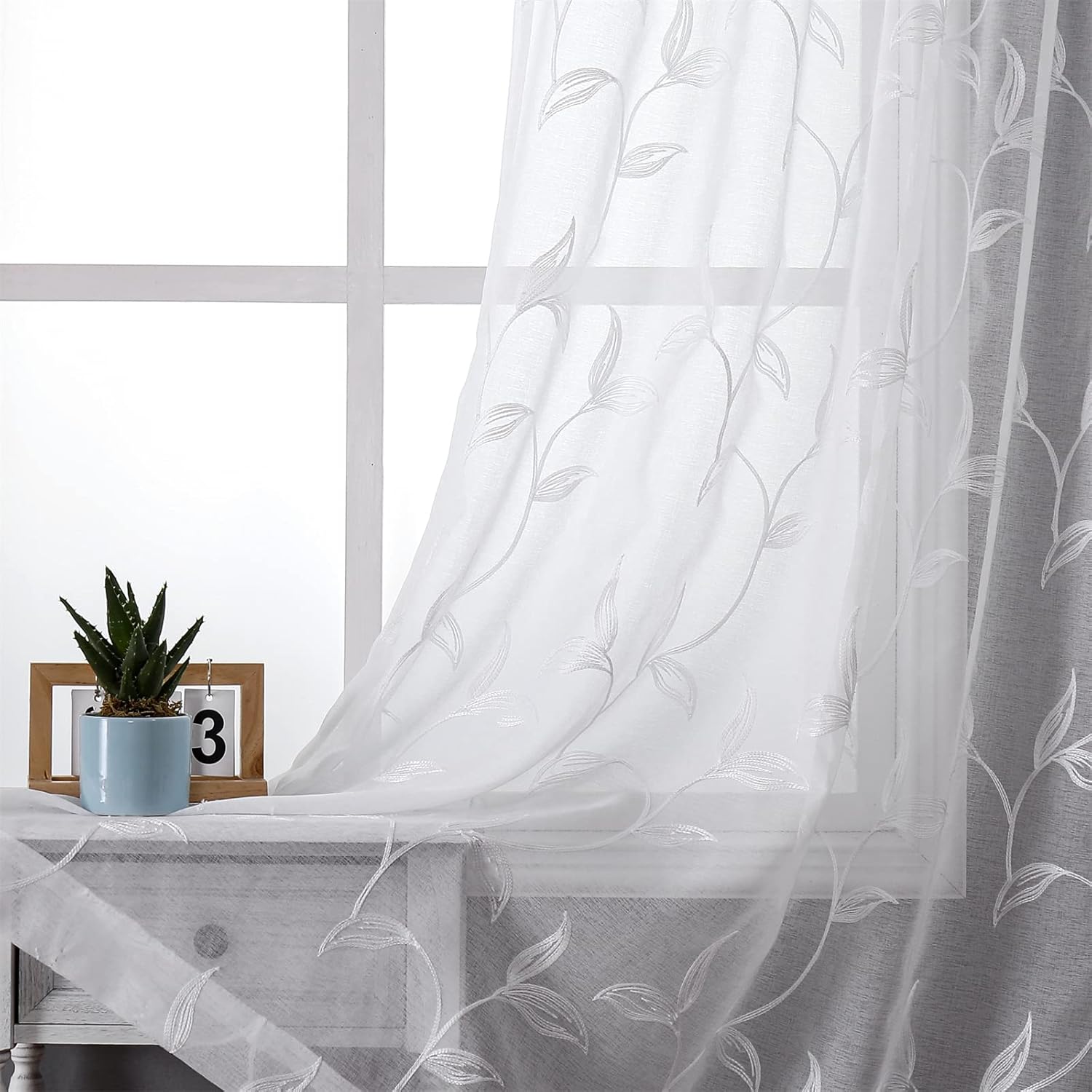 71vLAeGCmL._AC_SL1500_.jpg White Embroidery Voile Curtains 54x84 2 Panels - Image 1