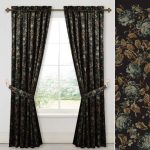 Black Velvet Floral Curtains 90" 2 Panels