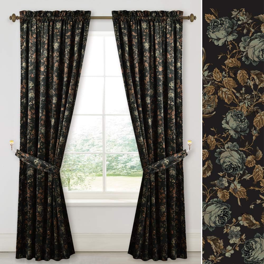 71wyTfn4nL._AC_SL1000_.jpg Black Velvet Floral Curtains 90" 2 Panels - Image 1