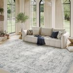 Grey Washable Boho Area Rug 5x7 Faux Wool