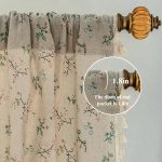 Floral Semi Sheer Curtains 84" Tassel Beige 2 Panels - Image 2