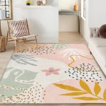 Pink Washable Area Rug 6x9 Non-Slip Boho