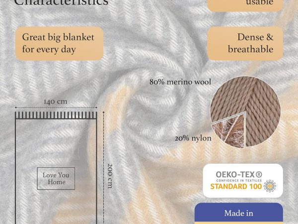 Merino Wool Striped Blanket 55x79 Grey Mustard