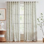 Green Floral Linen Curtains 84" Back Tab 2 Panels - Image 2