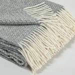 Ukrainian Wool Fringed Herringbone Throw Grey - Image 2