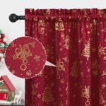 Red Velvet Christmas Curtains 96" Tree Bells 2 Panels - Image 2
