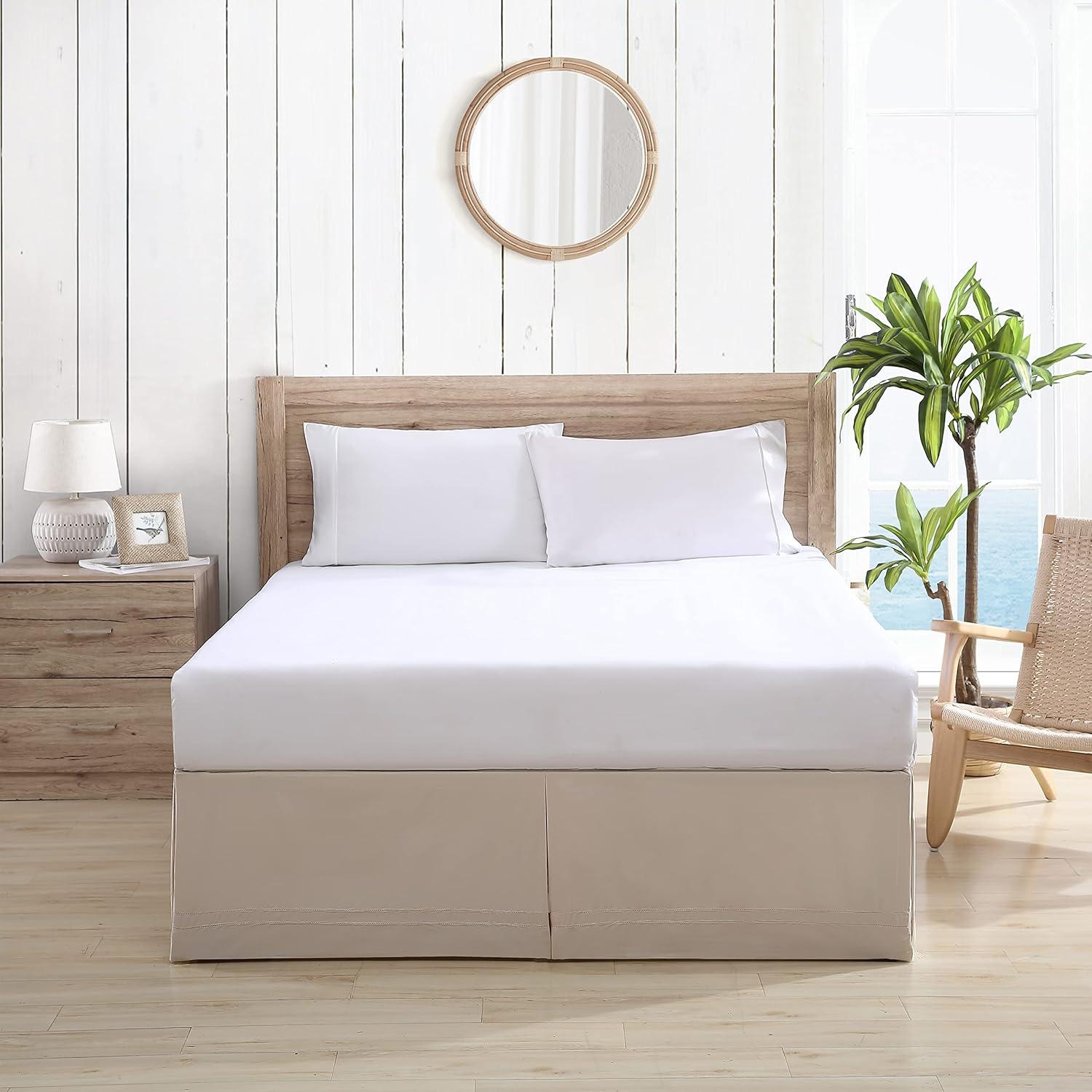 81KzllznXFL._AC_SL1500_.jpg Tailored Solid Cotton Bed Skirt Beige - Image 1