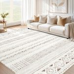 Washable Non-Slip Area Rug 5x7 Light Brown Cream