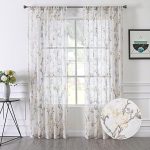 Floral White Short Sheer Curtains 54x45 2 Panels