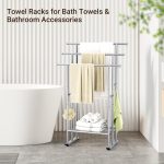 40" Standing Towel Rack 3-Tier Silver with Shelf - Image 2