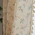 Floral Semi Sheer Curtains 84" Tassel Beige 2 Panels