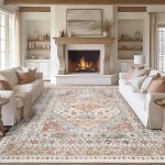 Vintage Washable Area Rug 8x10 Orange Non-Slip