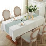 Farmhouse Cotton Linen Tablecloth 55x70 Green Stripe - Image 2