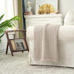 Chunky Cable Knit Organic Cotton Throw Beige 60x80 - Image 2