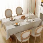 Burlap Cotton Linen Tablecloth 55x70 Coffee Lines - Image 2