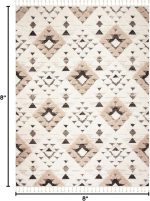 Tassel Shag Area Rug 8x8 Ivory Brown - Image 2