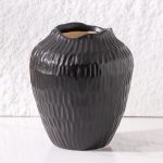 Black Ceramic Round Vase 7.8" Modern