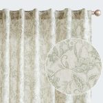 Green Floral Linen Curtains 84" Back Tab 2 Panels