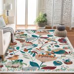 Bohemian Bird Floral Washable Rug 10x13 Beige