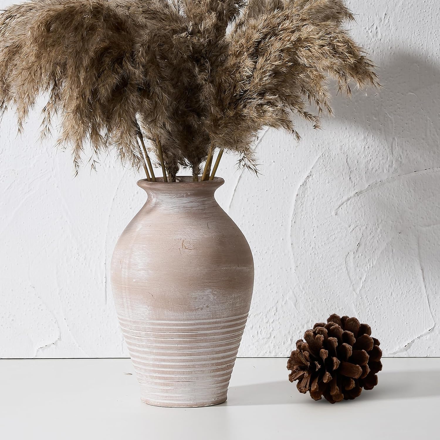 81qIU9nqhPL._AC_SL1500_.jpg Whitewashed Terracotta Farmhouse Vase 9.2" - Image 1