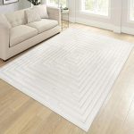 High-Low Striped Cream Area Rug 9x12