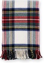 Merino Wool Tartan Plaid Throw Navy Red Beige 50x70