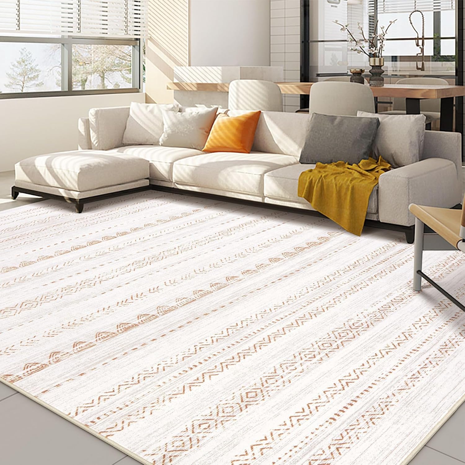 81xcmkpWHtL._AC_SL1500_.jpg Boho Washable Area Rug 5x7 Brown Neutral - Image 1