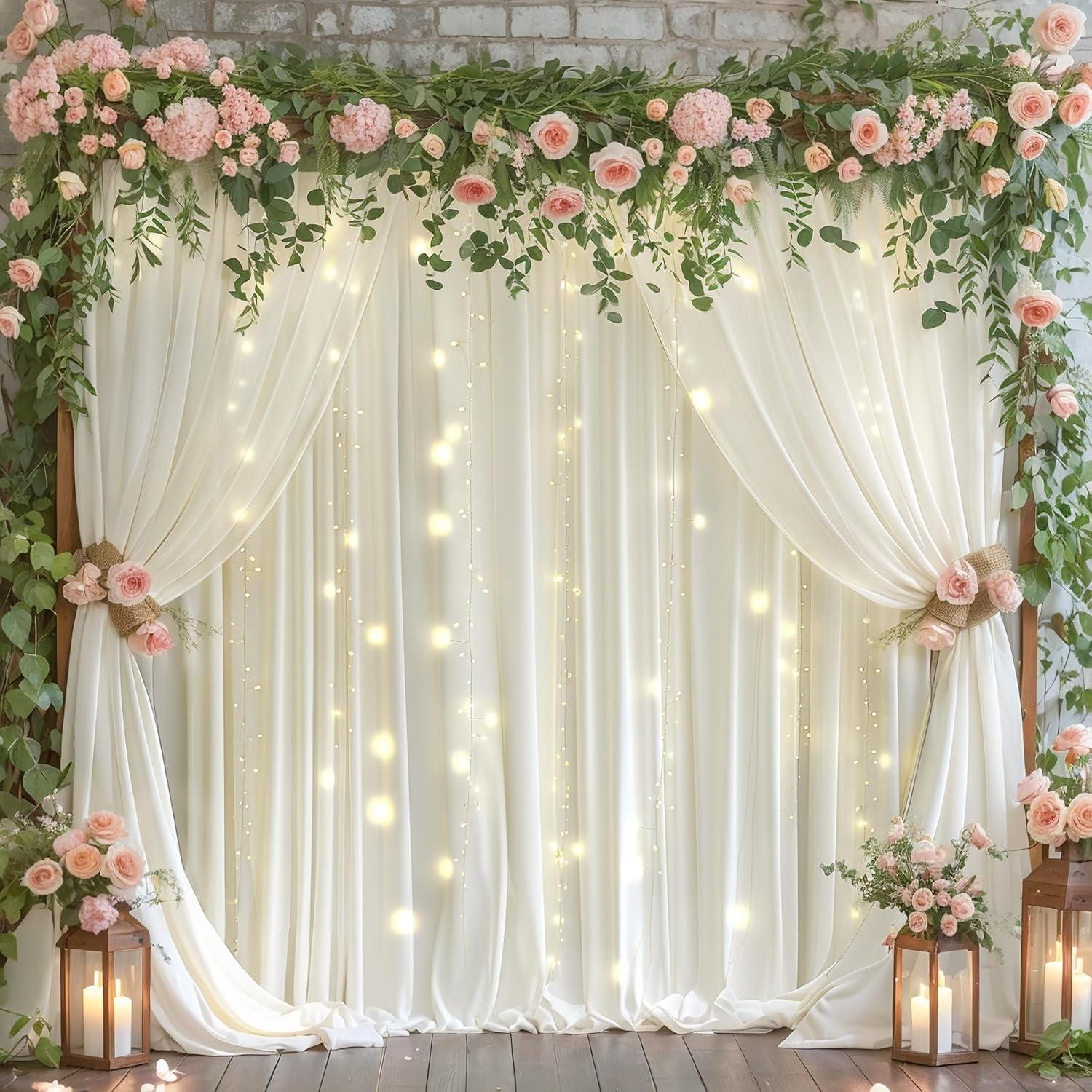81z14q8oLWL._AC_SL1500_.jpg Cream White Backdrop Curtain with Lights 10x10FT - Image 1