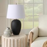 Black Distressed Ceramic Table Lamp 23" White Shade