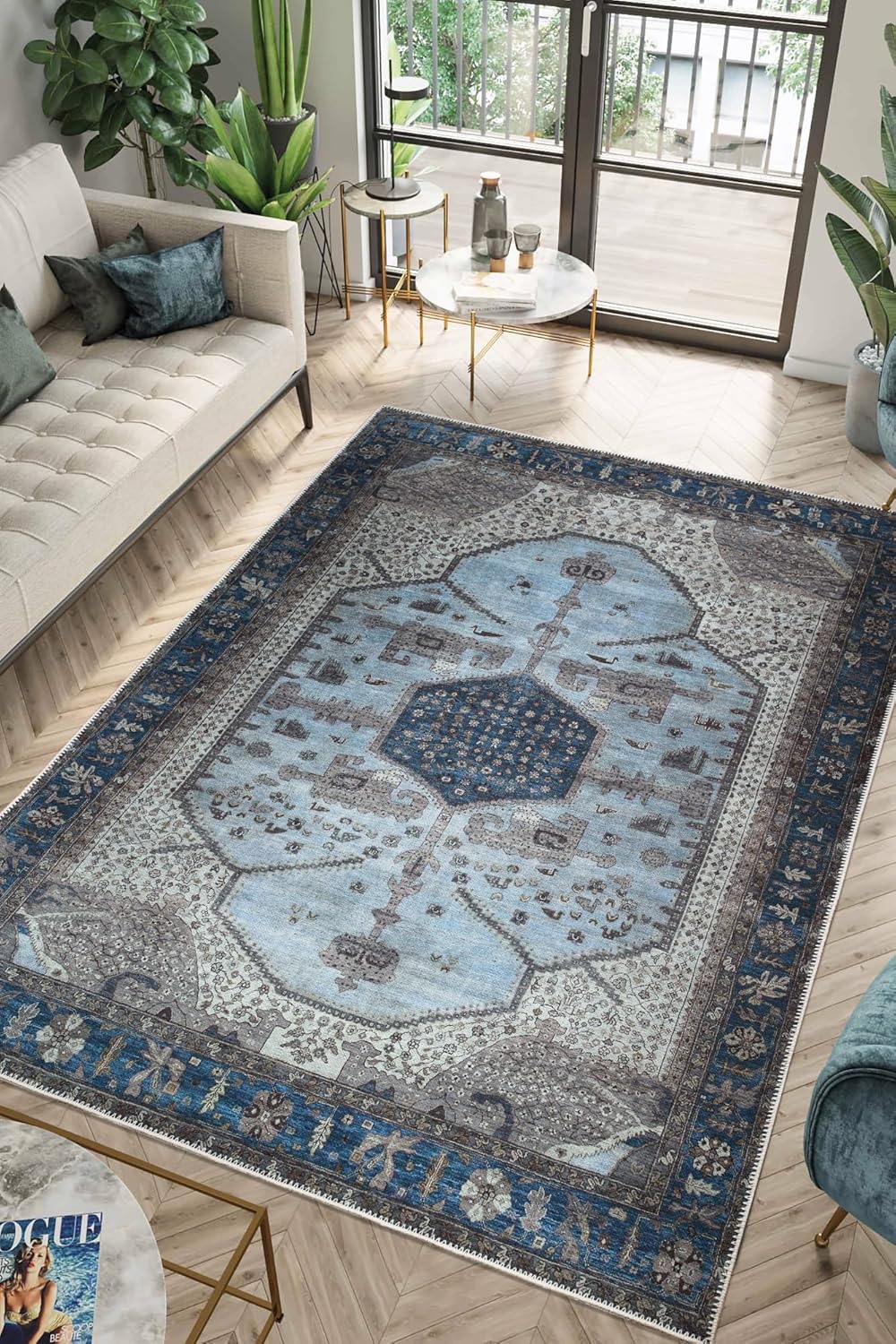 91B6CufIPCL._AC_SL1500_.jpg Washable Vintage Area Rug 10x14 Non-Slip Backing - Image 1