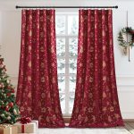 Red Velvet Christmas Curtains 96" Tree Bells 2 Panels