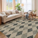 Washable Jute Checkered Rug 6x9 Black Diamond